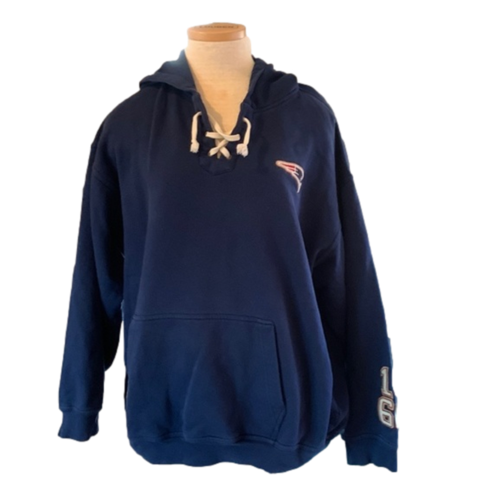 NFL Navy Blue Lace-Up Hooded Sweatshirt with Sleeve Patch